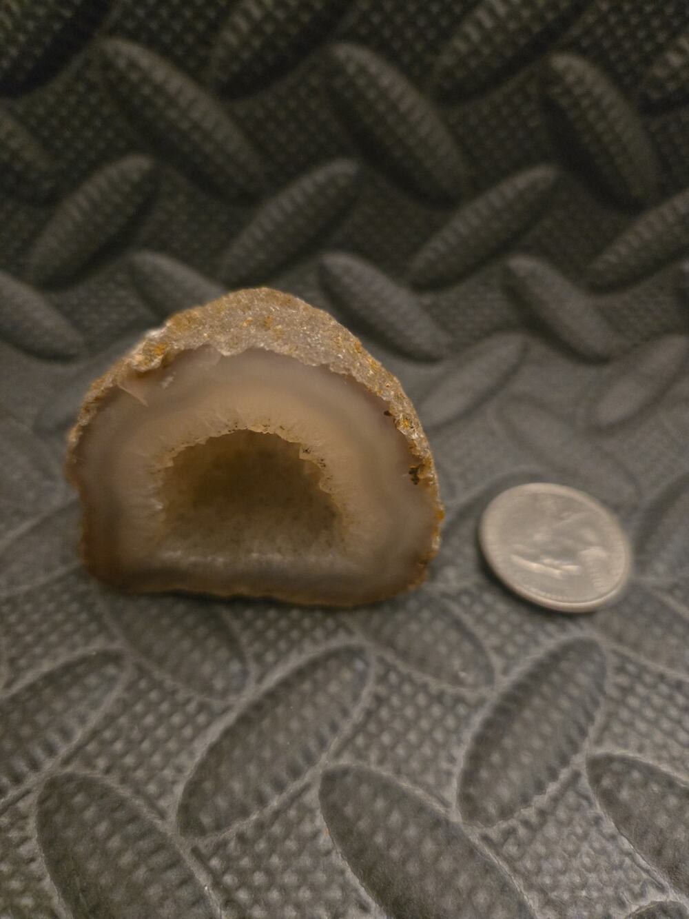 Natural Brazilian Polished Agate Geode Half Gray Druzy Quartz Crystal Display